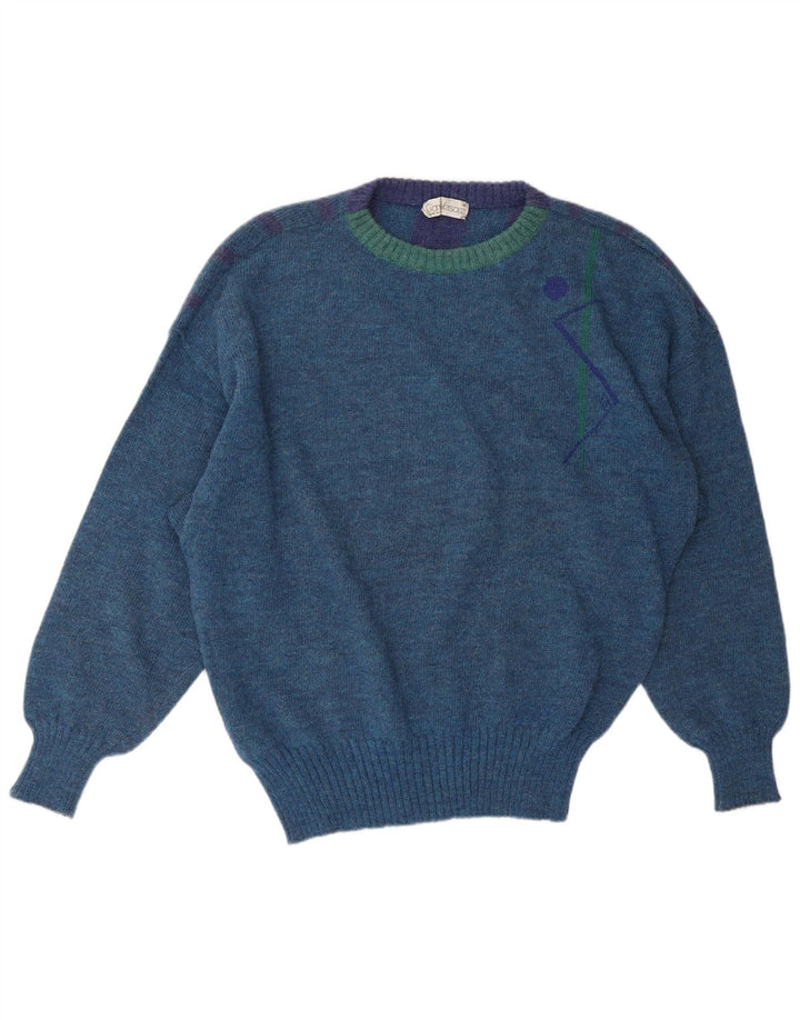 GIANNI VERSACE Pulover pentru bărbați cu gât crew pulover mare cu dungi albastre clasice