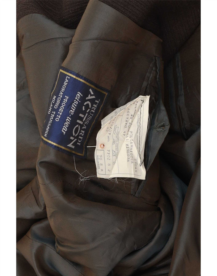 Jachetă pentru bărbați Trussardi, cu 3 nasturi, IT 50, maro mare, cu dungi din acetat