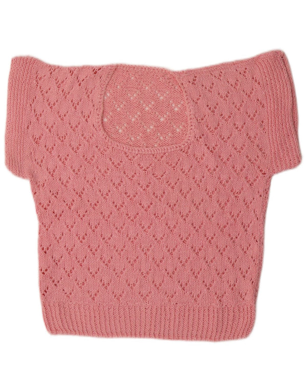 Pulover vintage pentru femei cu mânecă scurtă, cu gât de barcă, UK 16, mare, roz