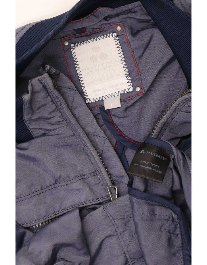 PEUTEREY Mens Bomber Jacket UK 40 Large Navy Blue Colourblock Polyamide