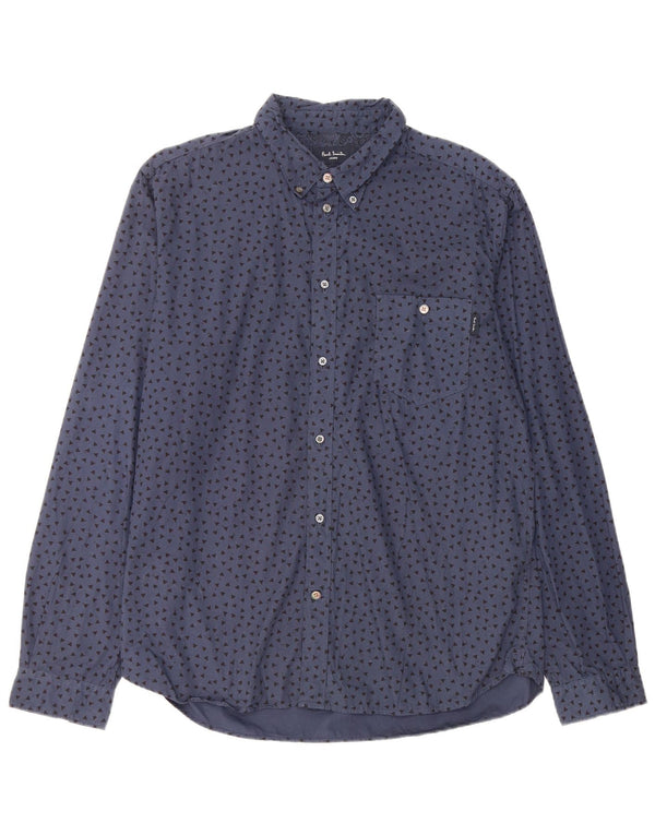 Paul Smith Mens Tailored Fit Shirt Large Navy Blue Geometric Cotton