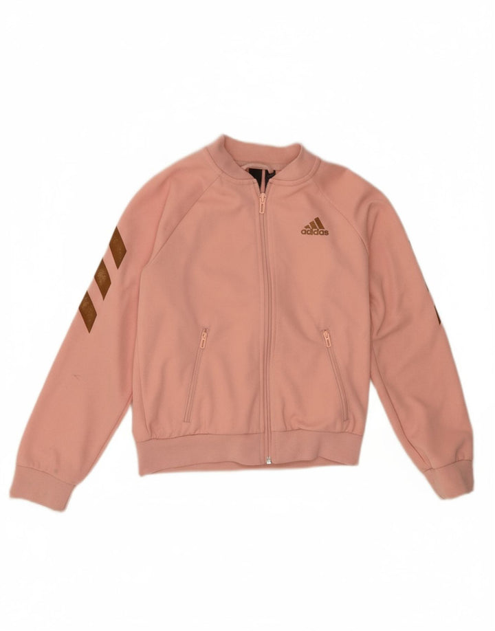 ADIDAS Girls Tracksuit Top Jacket 9-10 Years Pink Polyester