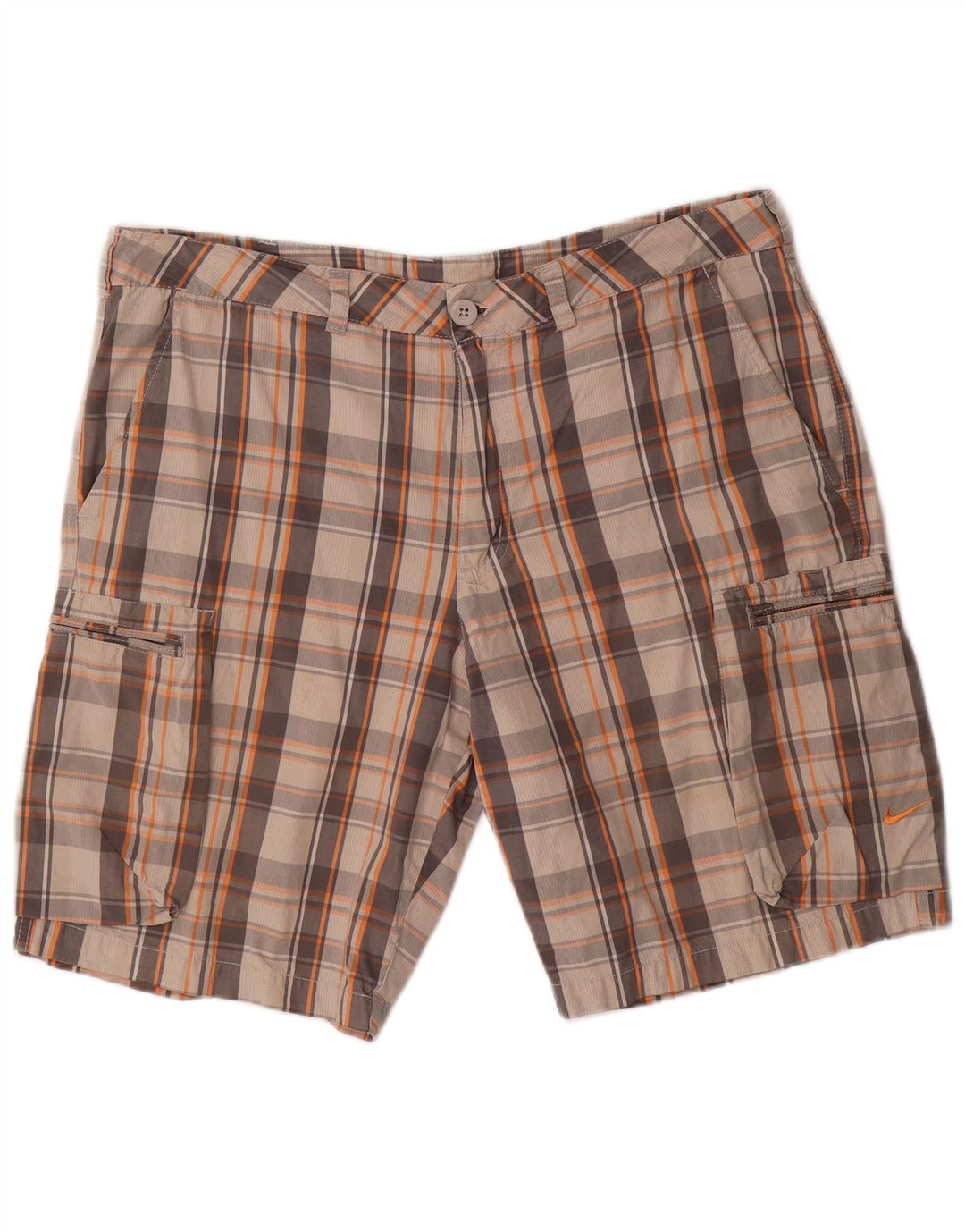 Pantaloni scurti cargo NIKE pentru bărbați W36, bumbac cu carouri, gri mari