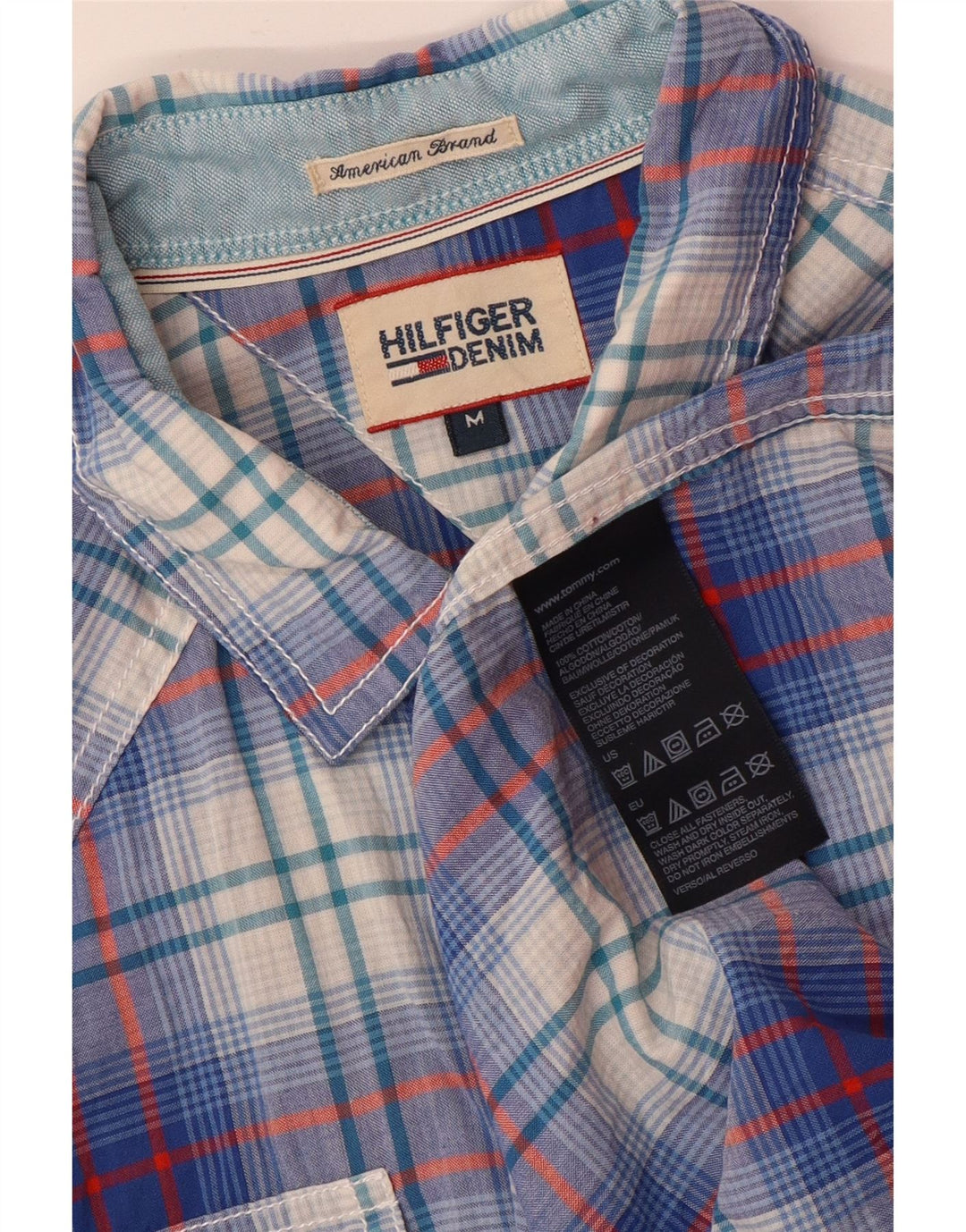 Cămașă cu mânecă scurtă pentru bărbați Tommy Hilfiger, bumbac cu carouri albastru mediu