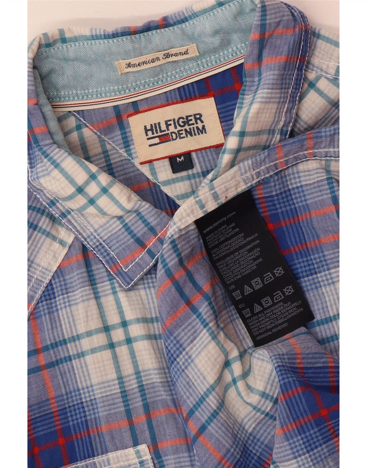 Cămașă cu mânecă scurtă pentru bărbați Tommy Hilfiger, bumbac cu carouri albastru mediu