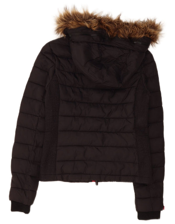 Jachetă căptușită cu glugă Superdry pentru femei UK 10 Poliester negru mic