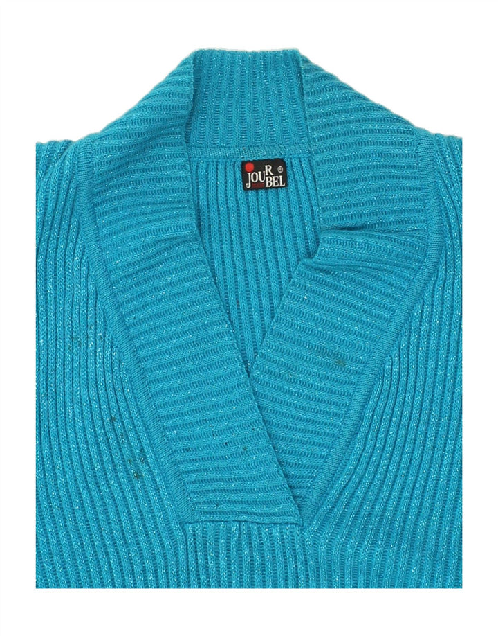 VINTAGE Womens Shawl Neck Jumper Sweater EU 40 Medium Blue Wool Vintage Vintage and Second-Hand Vintage from Messina Hembry 