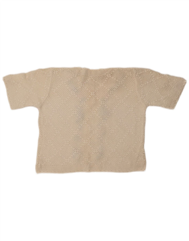 VINTAGE Pulover cardigan cu mânecă scurtă pentru femei UK 14 Medium Off White Floral