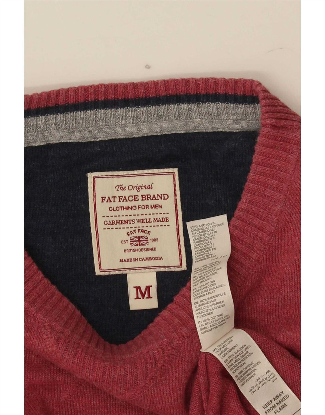 Pulover pentru bărbați Fat Face cu gât roșu mediu bumbac