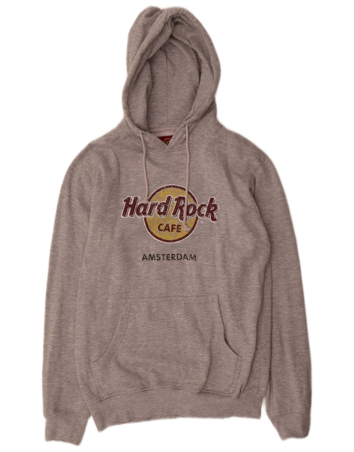 Hard Rock Cafe pentru bărbați Amsterdam Graphic Hoodie Pulover mare, gri, poliester