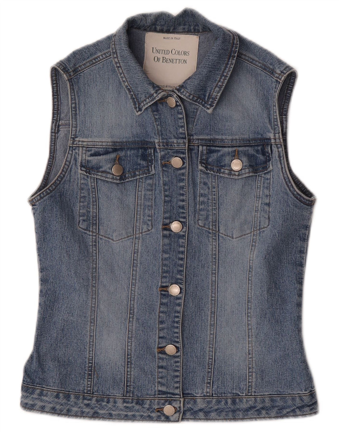 Gilet pentru femei Benetton din denim UK 10 Small Blue