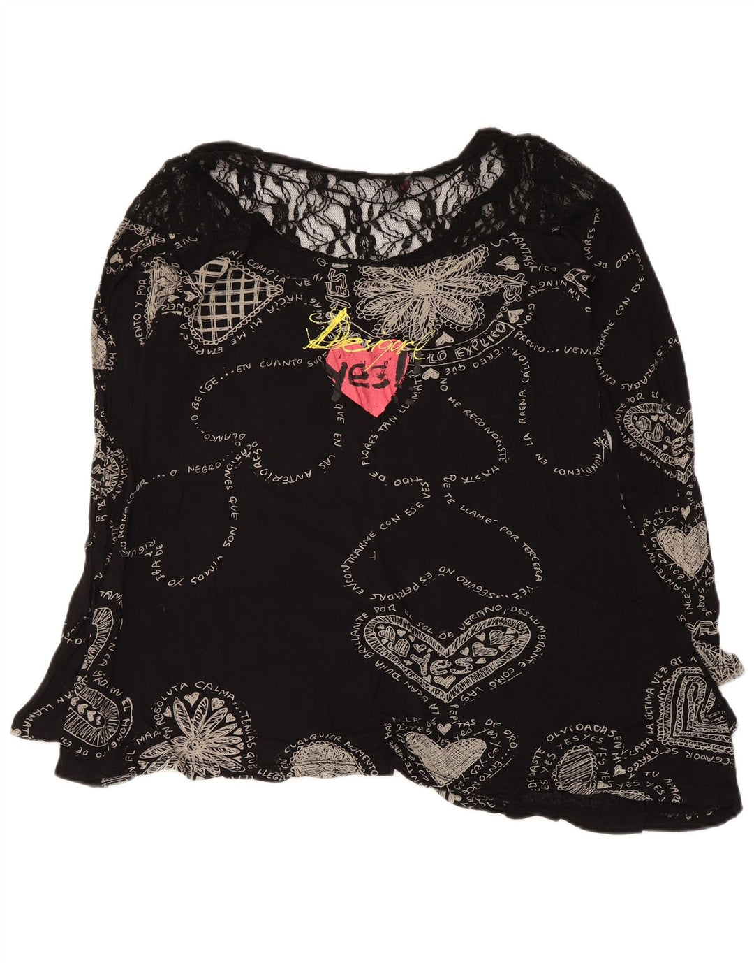 Bluză cu grafică Desigual pentru femei UK 12 Medium Black Geometric Heart