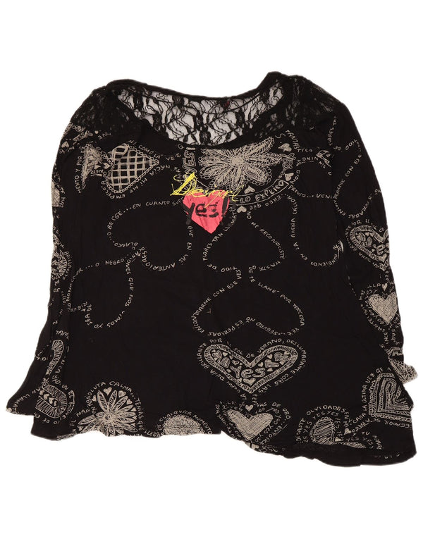 Bluză cu grafică Desigual pentru femei UK 12 Medium Black Geometric Heart