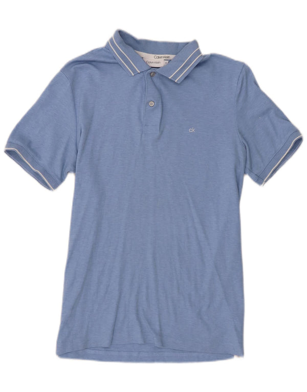 Calvin Klein Mens Slim Fit Polo Shirt XS Blue Striped Cotton