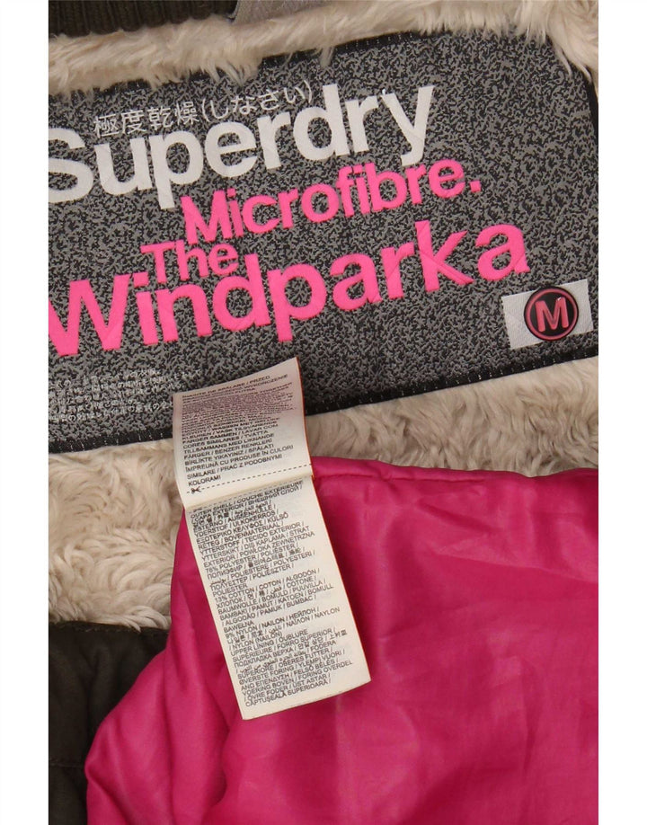 Superdry Womens Hooded Parka Jacket UK 14 Medium Khaki Polyester