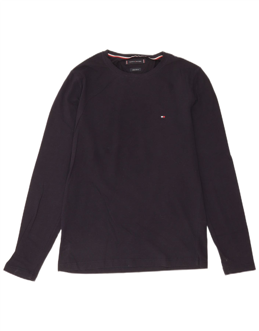 Tommy Hilfiger pentru bărbați, top extra subțire cu mânecă lungă, bumbac mediu albastru bleumarin