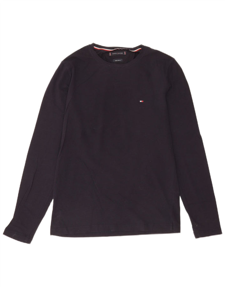 Tommy Hilfiger pentru bărbați, top extra subțire cu mânecă lungă, bumbac mediu albastru bleumarin