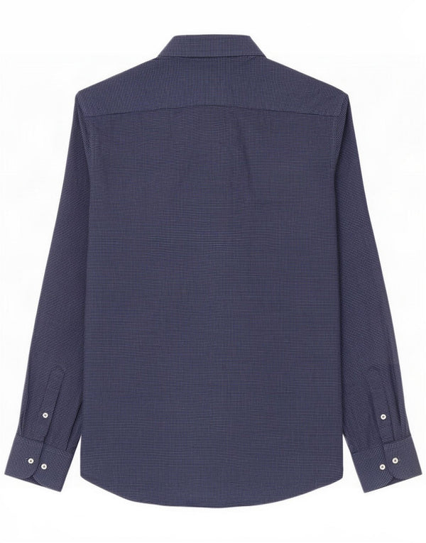 Massimo Dutti Cămașă de flanel pentru bărbați, cu tăiere obișnuită, din bumbac cu picior de găină, albastru mic
