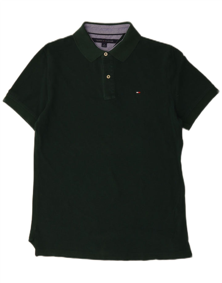 Tricou polo Tommy Hilfiger pentru bărbați, bumbac verde mediu