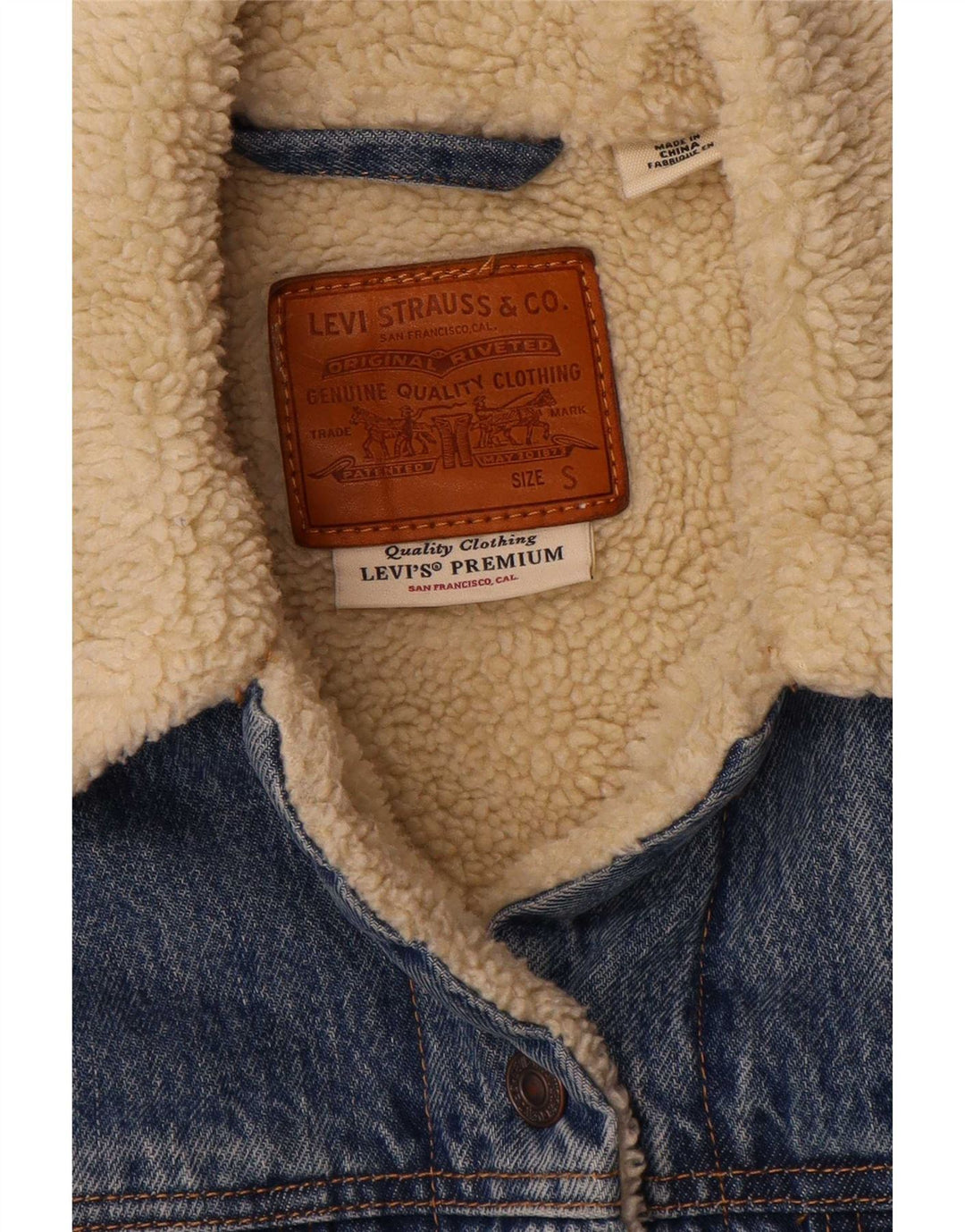 Jachetă Sherpa de denim supradimensionată pentru femei Levi's UK 10 Bumbac albastru mic