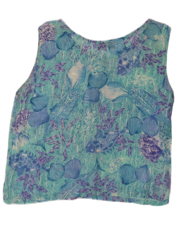 Crop top fără mâneci pentru femei Amaranto UK 16 mare, albastru, viscoză florală