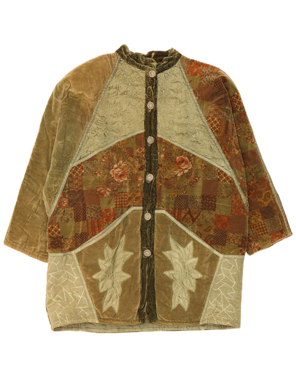 Jachetă vintage din catifea pentru damă, cu ajustare largă, ruptură de vânt UK 20 2XL, verde, mozaic