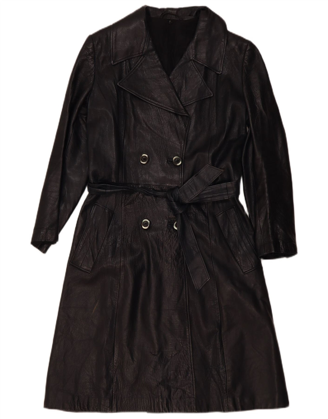 Palton din piele dublu pentru femei vintage UK 4 XS negru