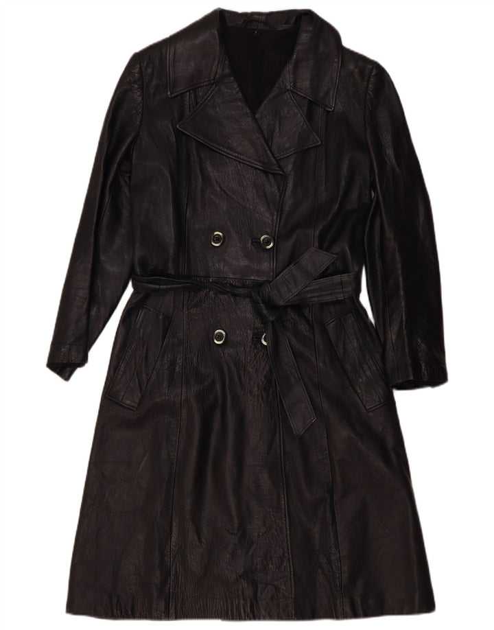 Palton din piele dublu pentru femei vintage UK 4 XS negru