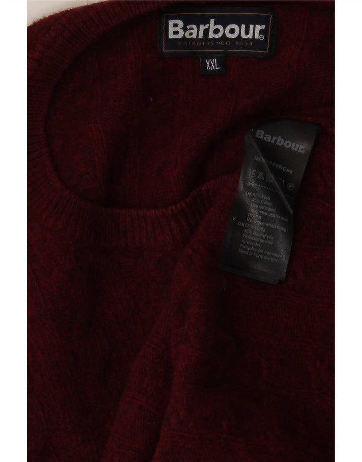 Pulover Barbour pentru bărbați cu gât roșu, 2XL, lână burgundă