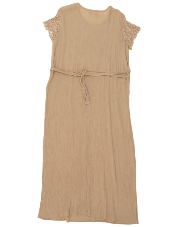 Lynn Yang Womens Magnet Art Maxi Dress UK 16 Large Beige Floral Rayon