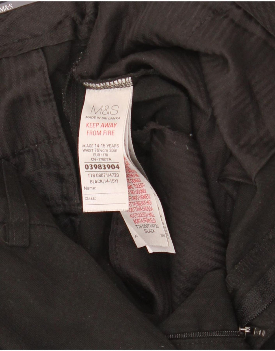 Marks & Spencer Pantaloni subțiri pentru băieți 14-15 ani L30 L30 Poliester negru