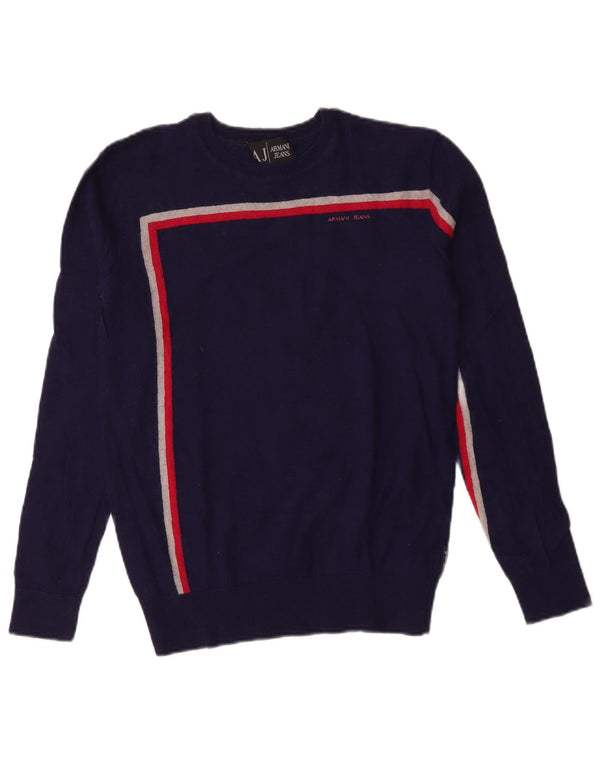 Pulover pentru femei Armani Jeans cu decolteu triplu UK 14 Medium Bleumarin