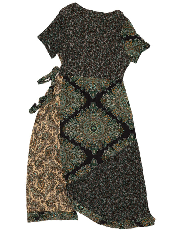 Rochie Wrap Vintage pentru femei UK 20 2XL Verde Patchwork Viscoza Boema