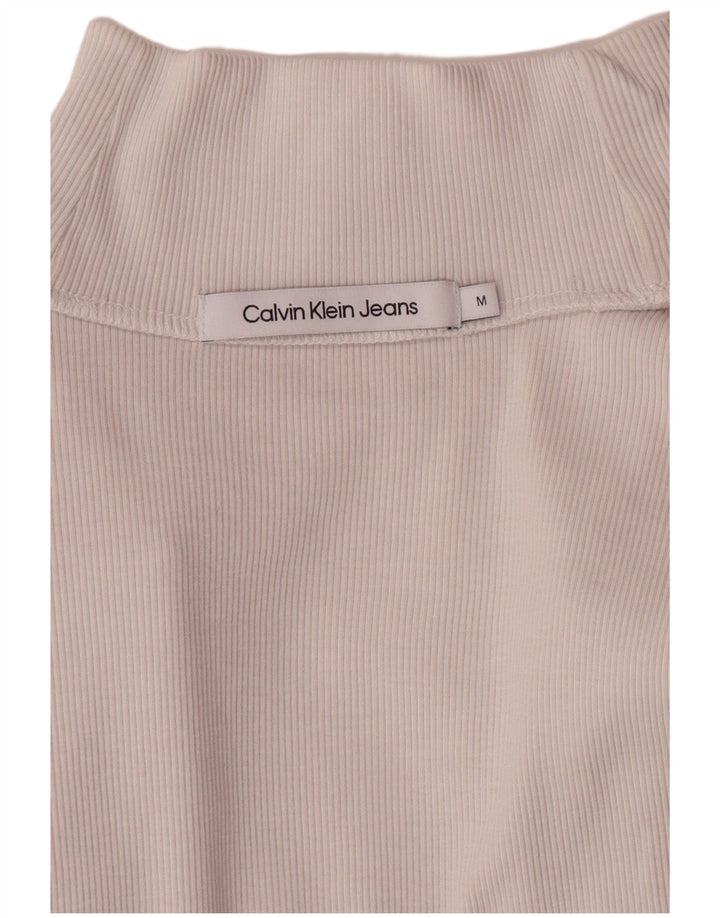 CALVIN KLEIN JEANS Crop Top pentru femei cu mânecă lungă UK 12 Medium White