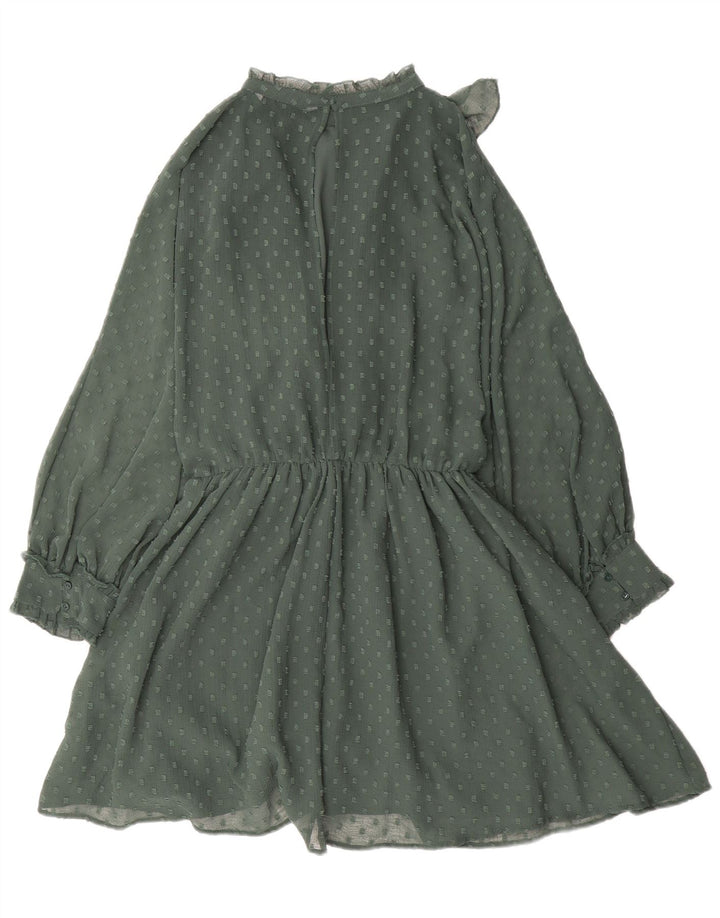 Rochie A-Line pentru femei Zara cu maneci lungi cu volane in fata UK 14 verde mediu