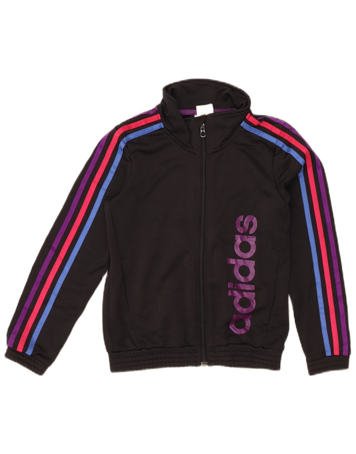 Jachetă de top pentru trening cu grafic pentru fete Adidas 9-10 ani poliester negru