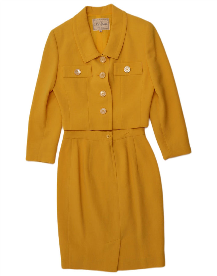 Set fuste 2 piese pentru femei VINTAGE 4 nasturi IT 44 Medium W26 Lână galbenă