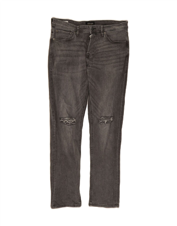 JACK & JONES Mens Distressed Slim Jeans W34 L34 Grey Cotton Vintage Jack & Jones and Second-Hand Jack & Jones from Messina Hembry 