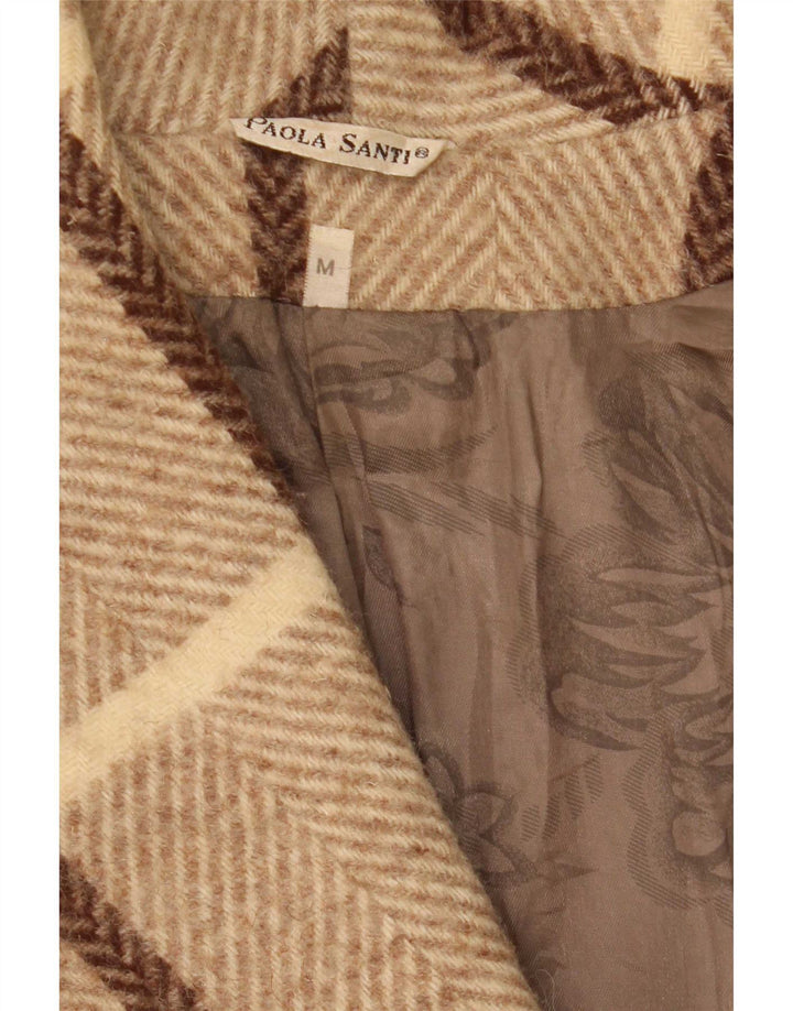 Pardesiu supradimensionat pentru femei Vintage UK 14 Medium Beige Check Wool