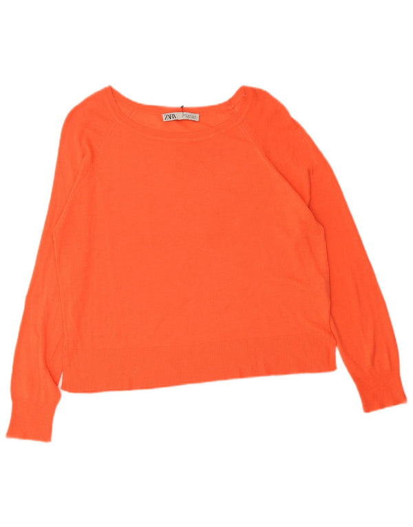 Pulover supradimensionat pentru femei Zara, cu gât de barcă, UK 10, mic portocaliu, viscoză