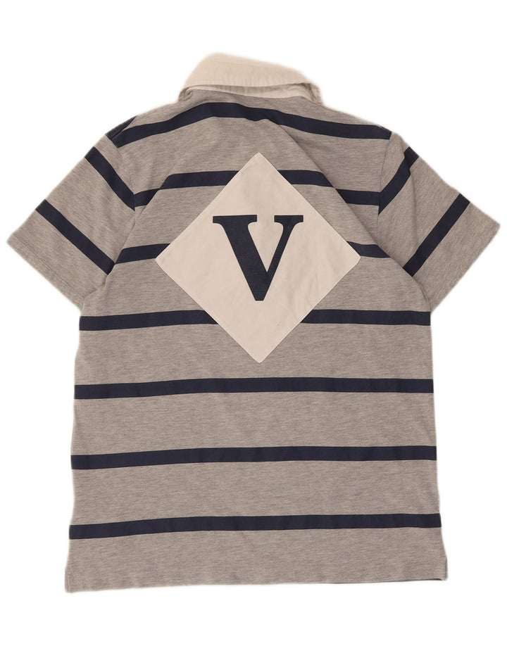 Tricou polo grafic rugby Adidas pentru bărbați, poliester cu dungi gri mediu