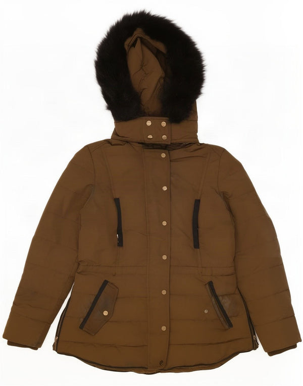 Zara Womens Hooded Padded Jacket UK 14 Large Khaki