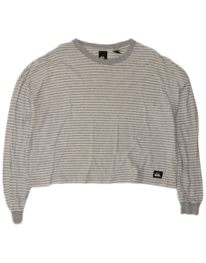 QUIKSILVER Crop Top supradimensionat pentru femei cu mânecă lungă UK 14 Medium Gri cu dungi