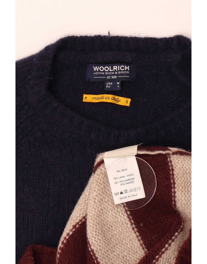 Pulover pentru bărbați Woolrich cu decolteu rotund din lână cu dungi albastru bleumarin mediu
