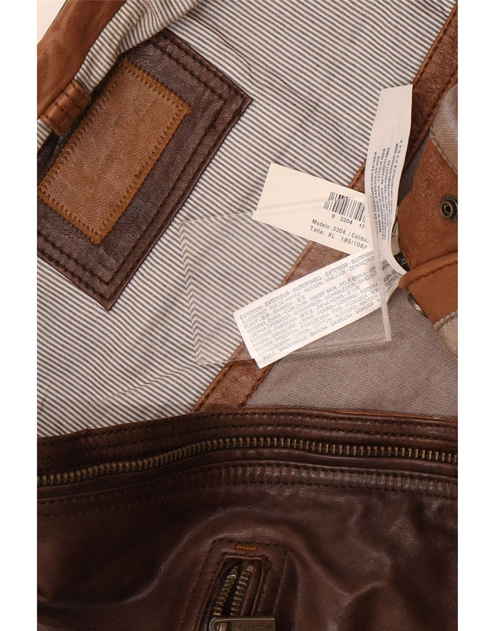 Jachetă de motociclist din piele pentru bărbați Massimo Dutti UK 42 XL din piele maro