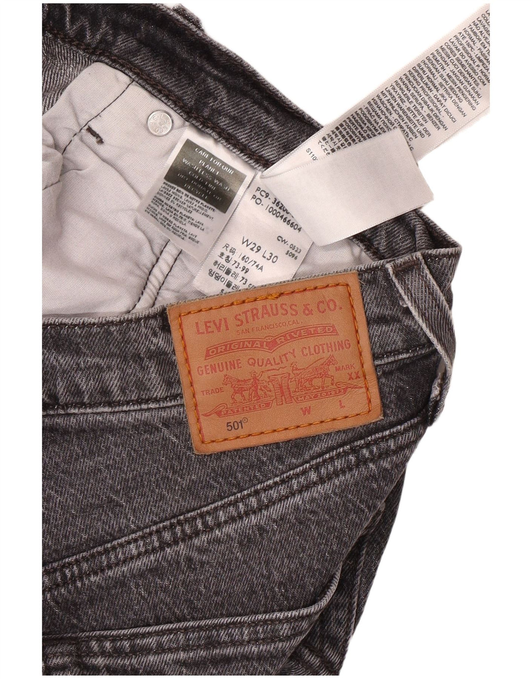 Blugi drepti pentru bărbați LEVI'S 501 W29 L30 bumbac gri
