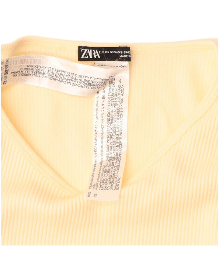 Crop Top pentru femei Zara cu mânecă lungă UK 4 XS Galben Poliamidă