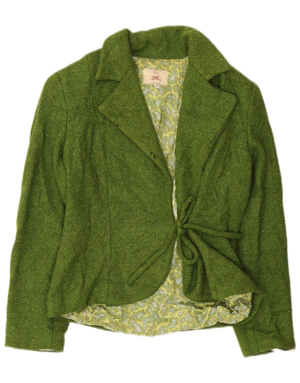 Jachetă vintage pentru femei cu cravată în față IT 42 Lână verde medie