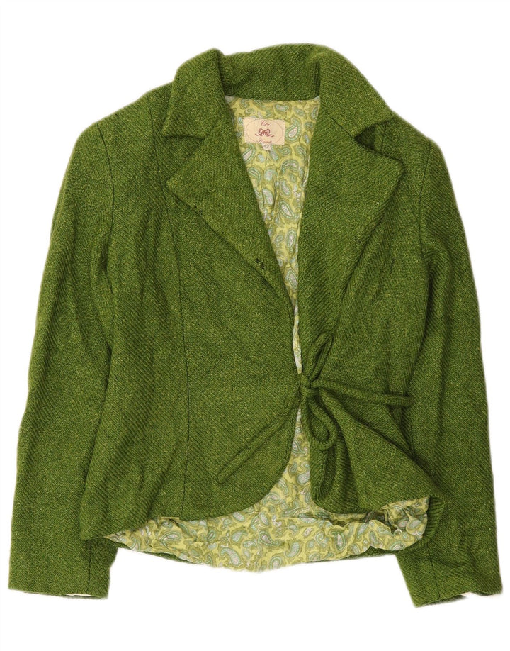 Jachetă vintage pentru femei cu cravată în față IT 42 Lână verde medie