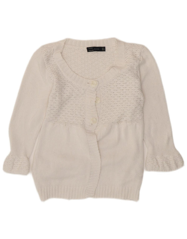Pulover cardigan pentru femei Zara cu mâneci 3/4 UK 12 bumbac alb mediu